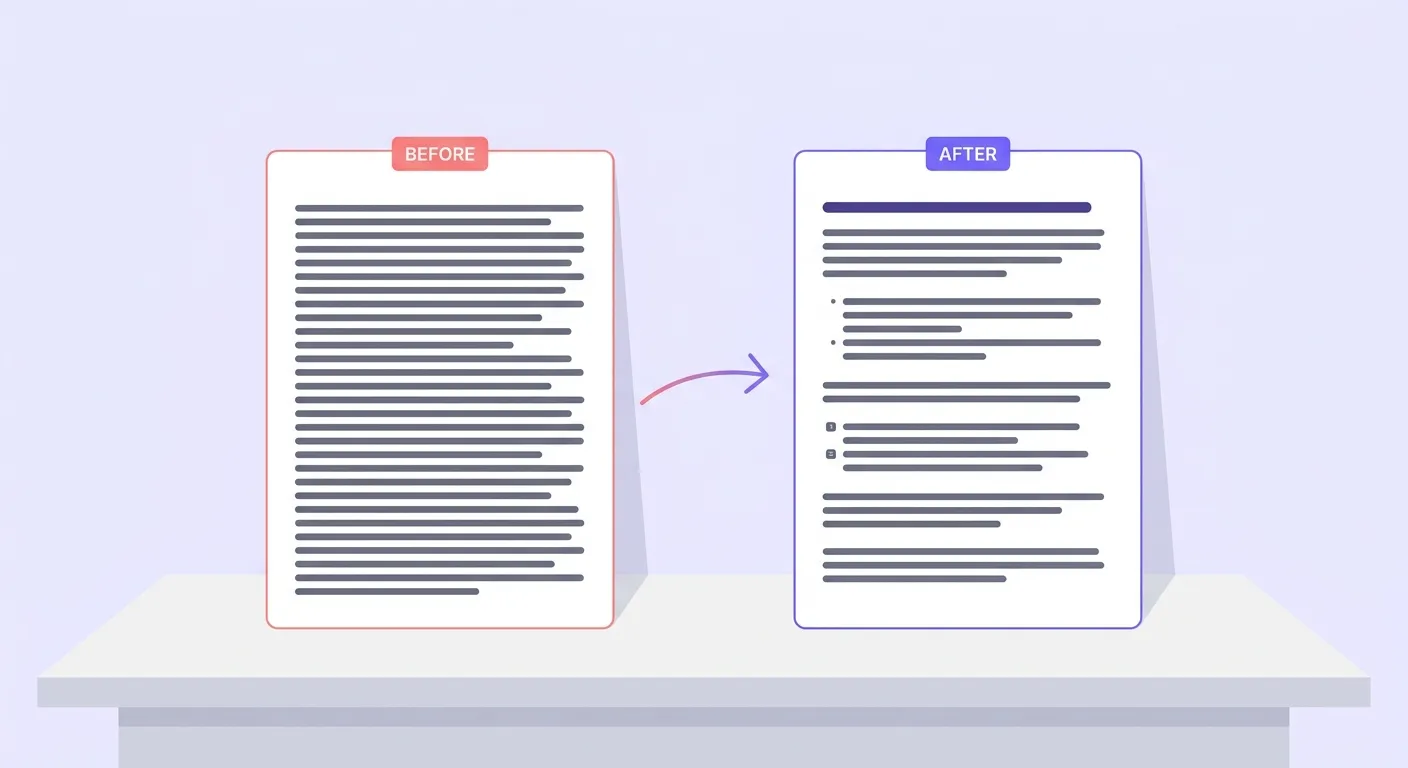 Before and after rewrite of an AI-generated introduction showing improved specificity and E-E-A-T signals