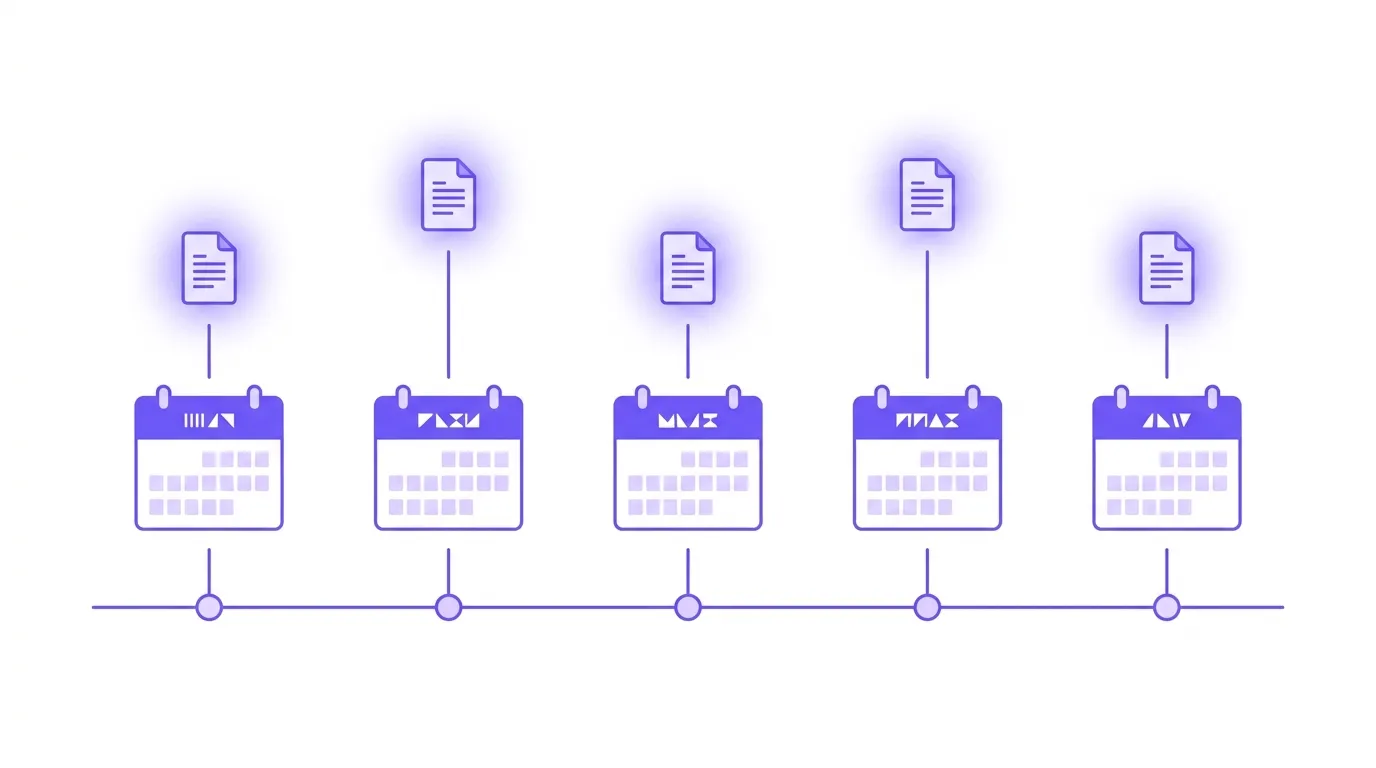 Diagram showing staggered AI content publishing schedule in WordPress using the date field in REST API calls