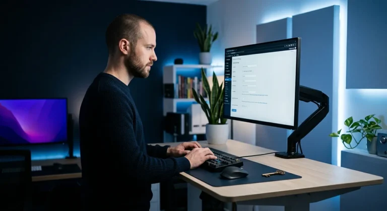 Developer adding a personal AI API key inside the WordPress admin settings dashboard on a desktop monitor