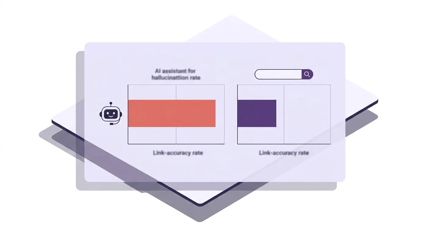 AI assistant hallucinated link rates compared to Google Search baseline — Ahrefs 16M URL study