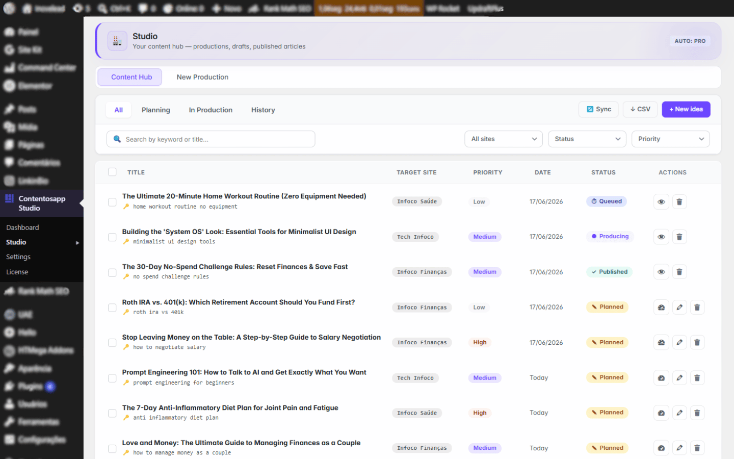 Contentosapp Studio — New production