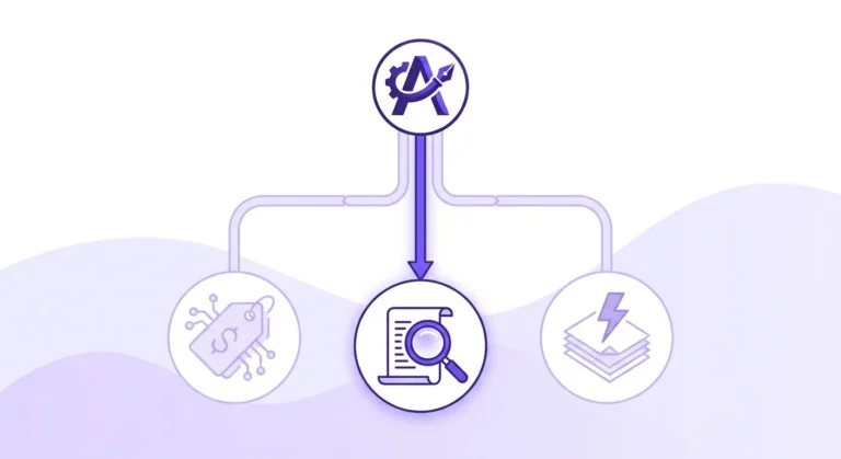 Flat-design illustration of AI writing tool alternatives branching by use case — research, BYOK, and volume publishing